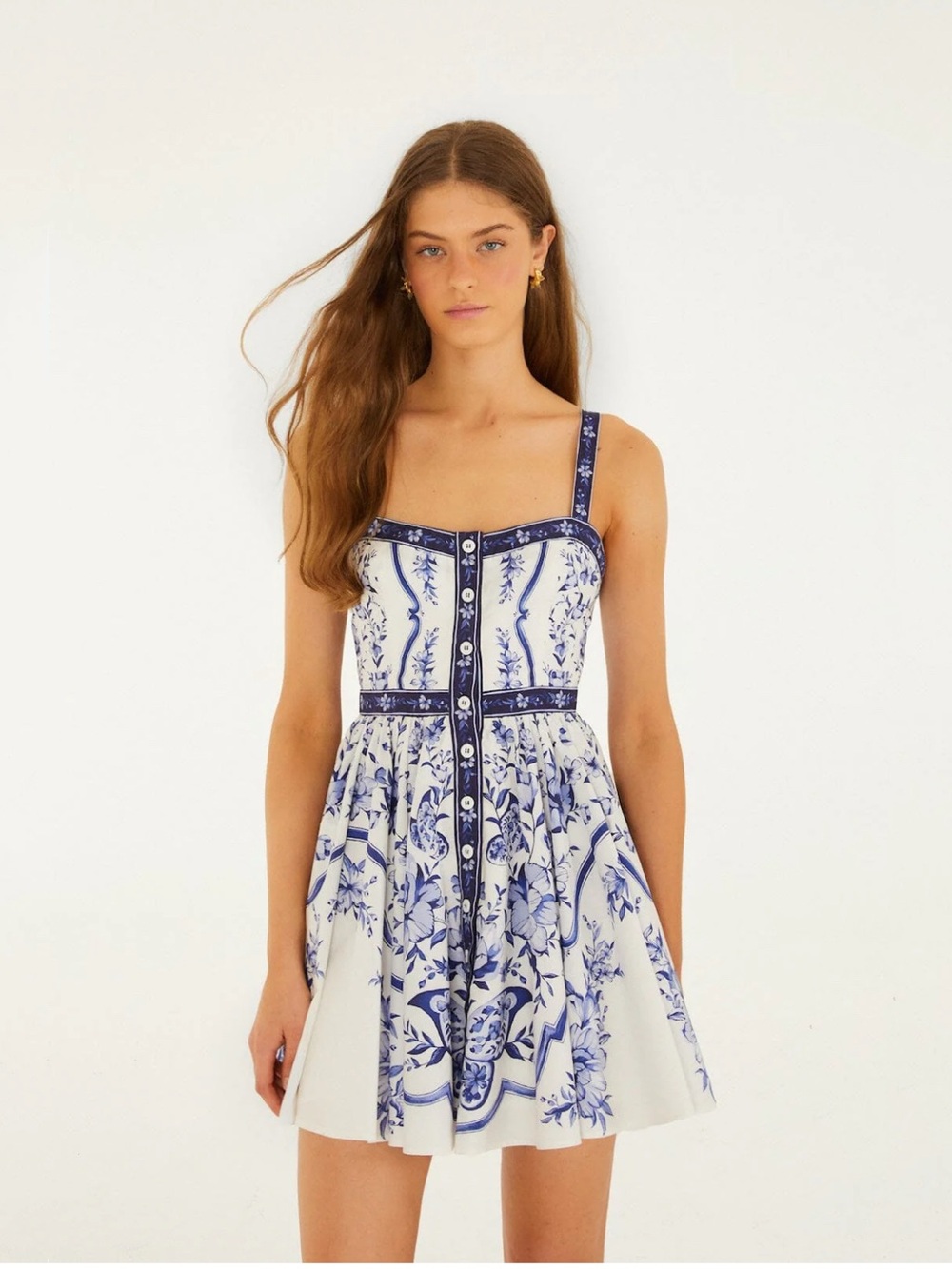 Farm Rio Off-White Porcelain Garden Buttoned Mini Dress